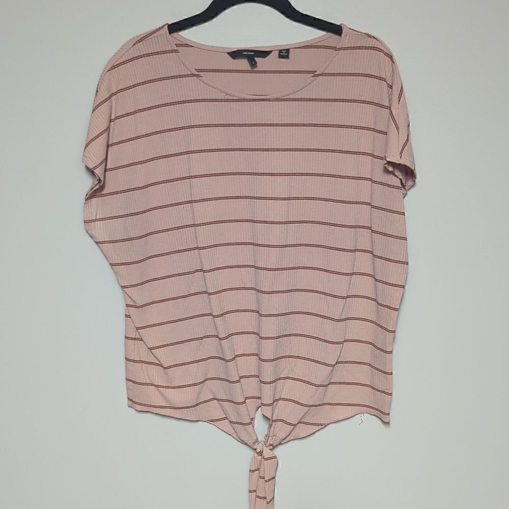 Vero Moda Pink Striped Ribbed Cap Sleeve Blouse